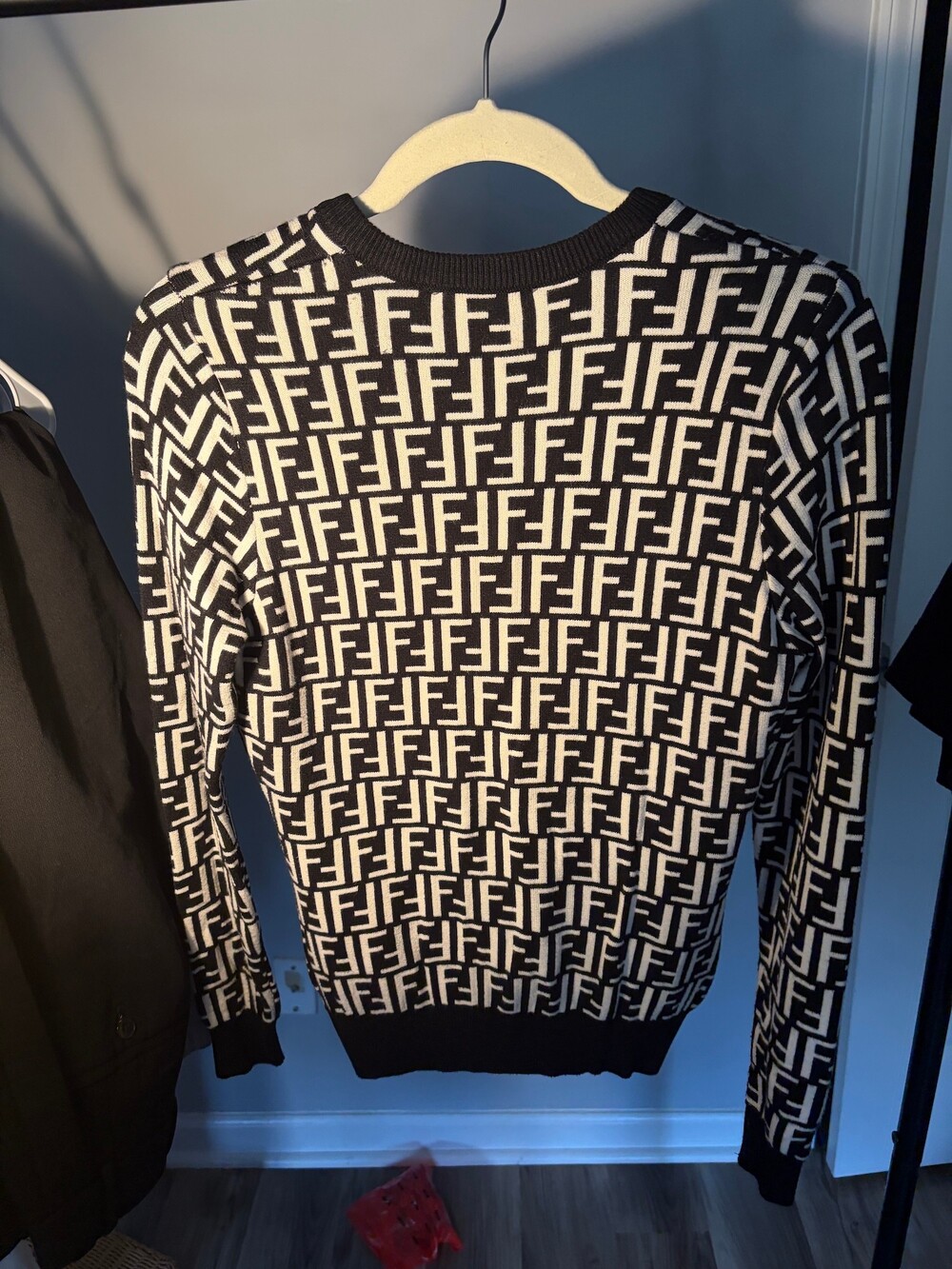 Fendi Knit Sweater Black White FF Logo Pattern Zip Front